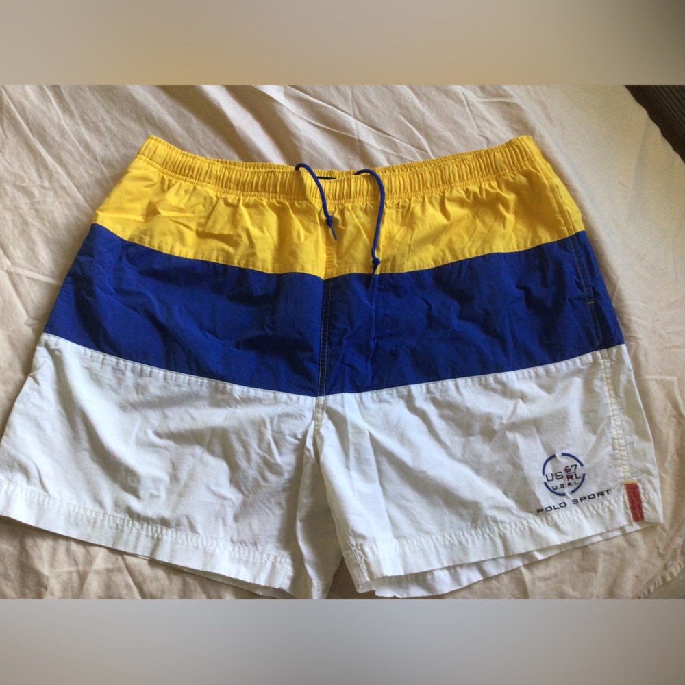 Polo Sport Ralph Lauren Yellow, Blue, and White Swim Trunks
